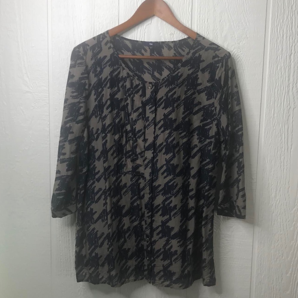 GAP TAN & NAVY SILK/COTTON BLOUSE SZ. L
